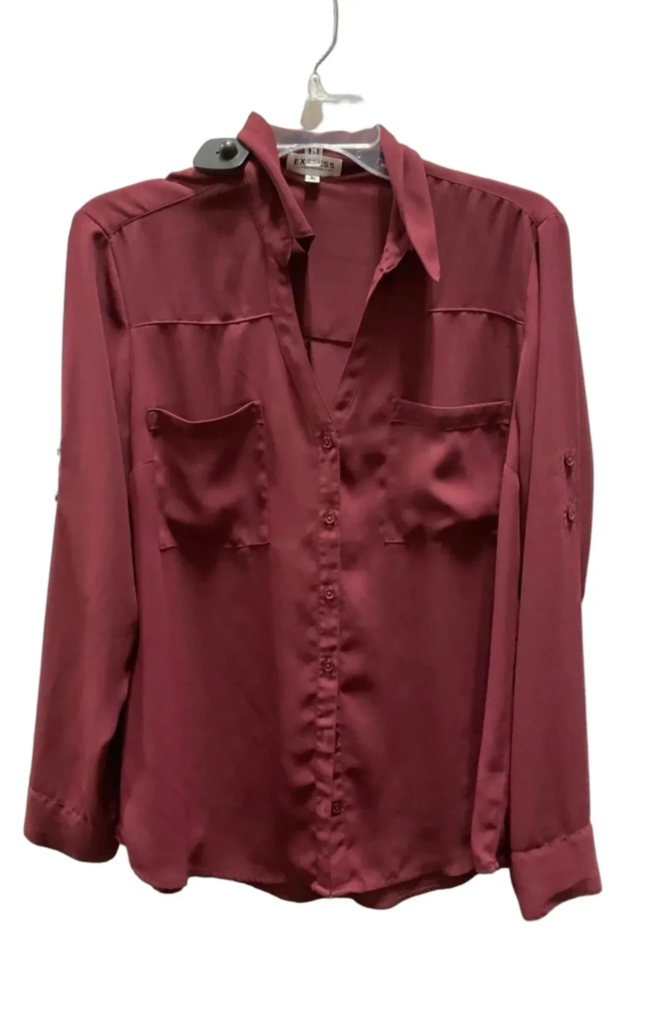 Blouse Long Sleeve By Express In Maroon, Size: L