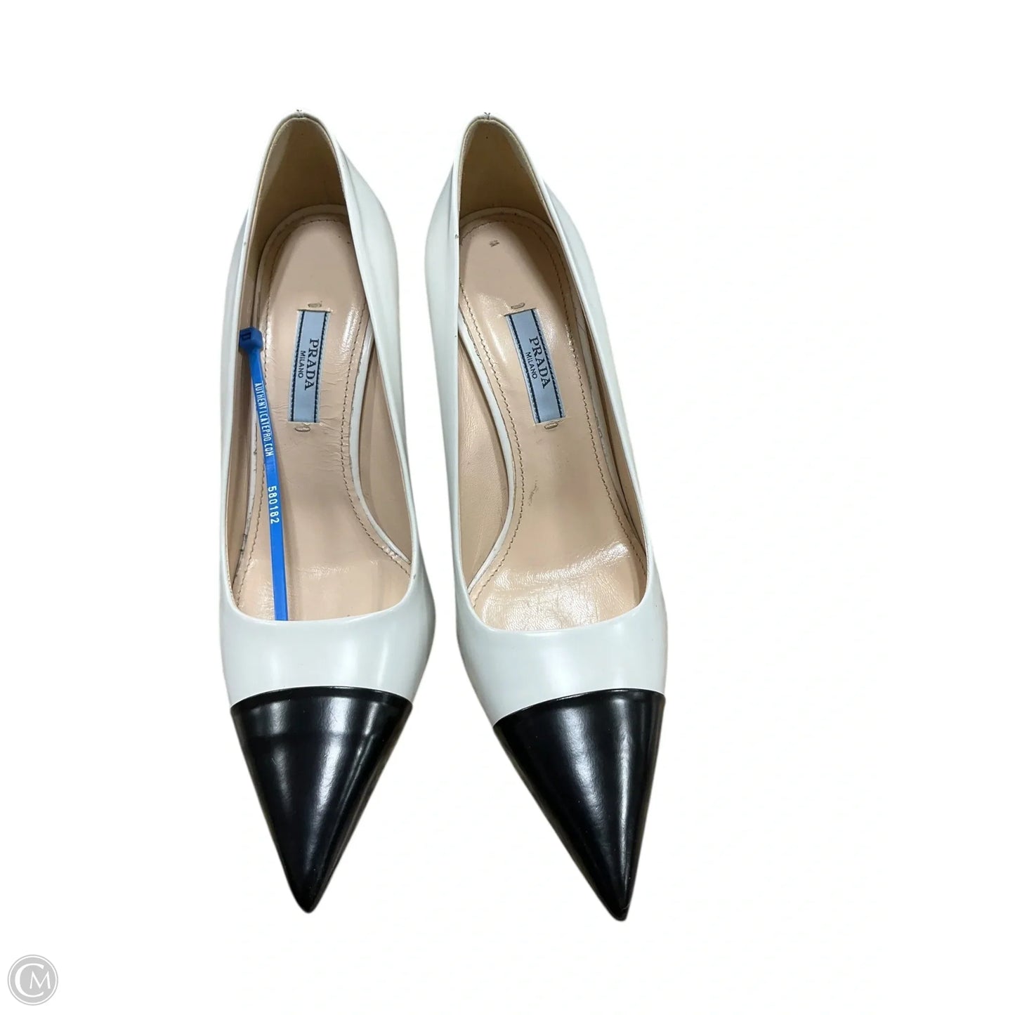 Shoes Luxury Designer By Prada In Black & White, Size: 7.5