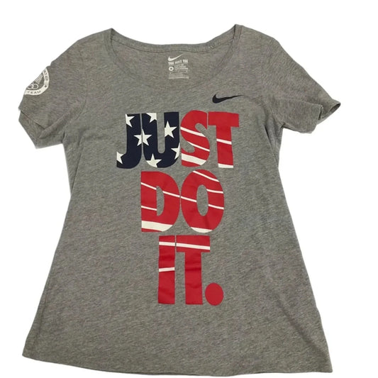 Athletic Top Short Sleeve By Nike Apparel In Grey, Size: M