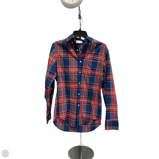 Blouse Long Sleeve By J. Crew In Plaid Pattern, Size: Xs