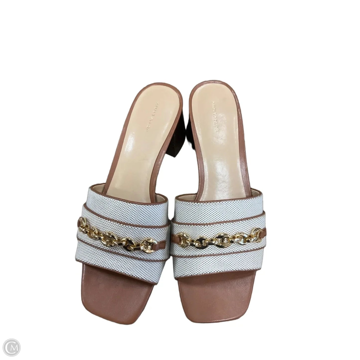 Sandals Heels Block By Ann Taylor In Gold & White, Size: 9