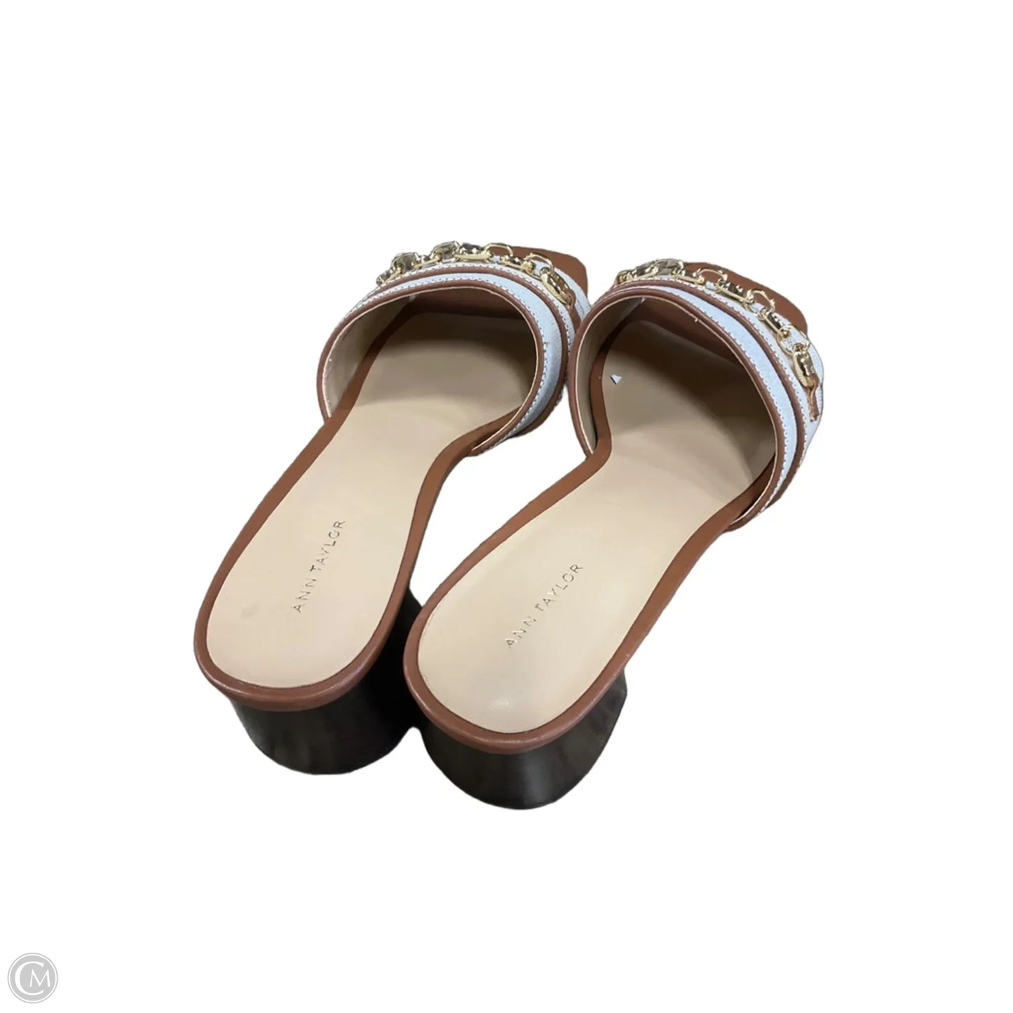Sandals Heels Block By Ann Taylor In Gold & White, Size: 9