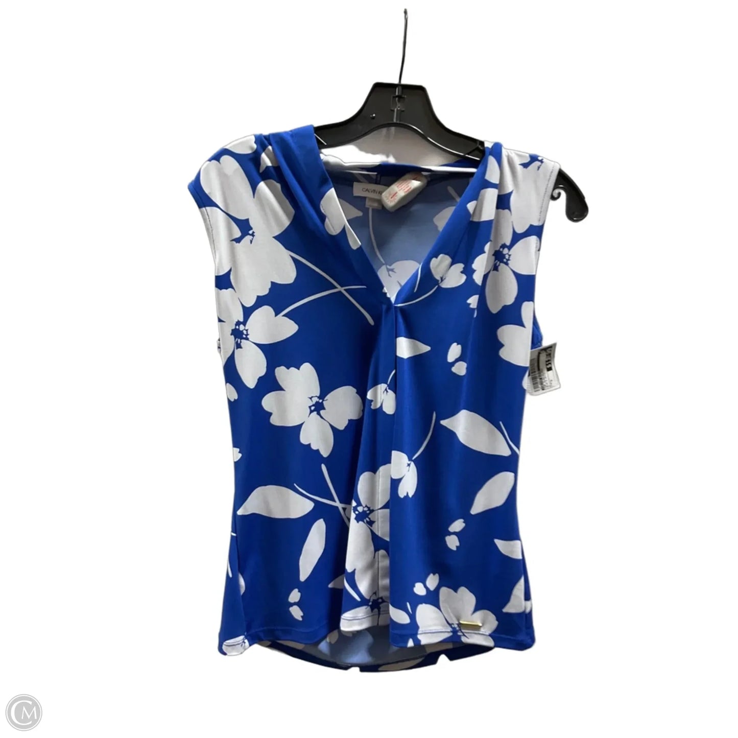 Top Sleeveless By Calvin Klein In Blue & White, Size: S