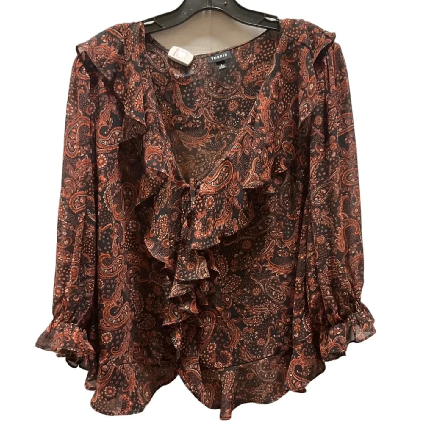 Top Long Sleeve By Torrid In Black & Orange, Size: 2x