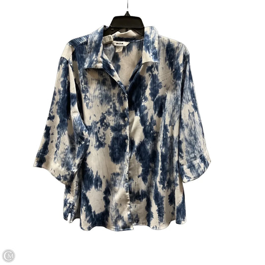 Blouse 3/4 Sleeve By Alia In Blue & White, Size: 1x