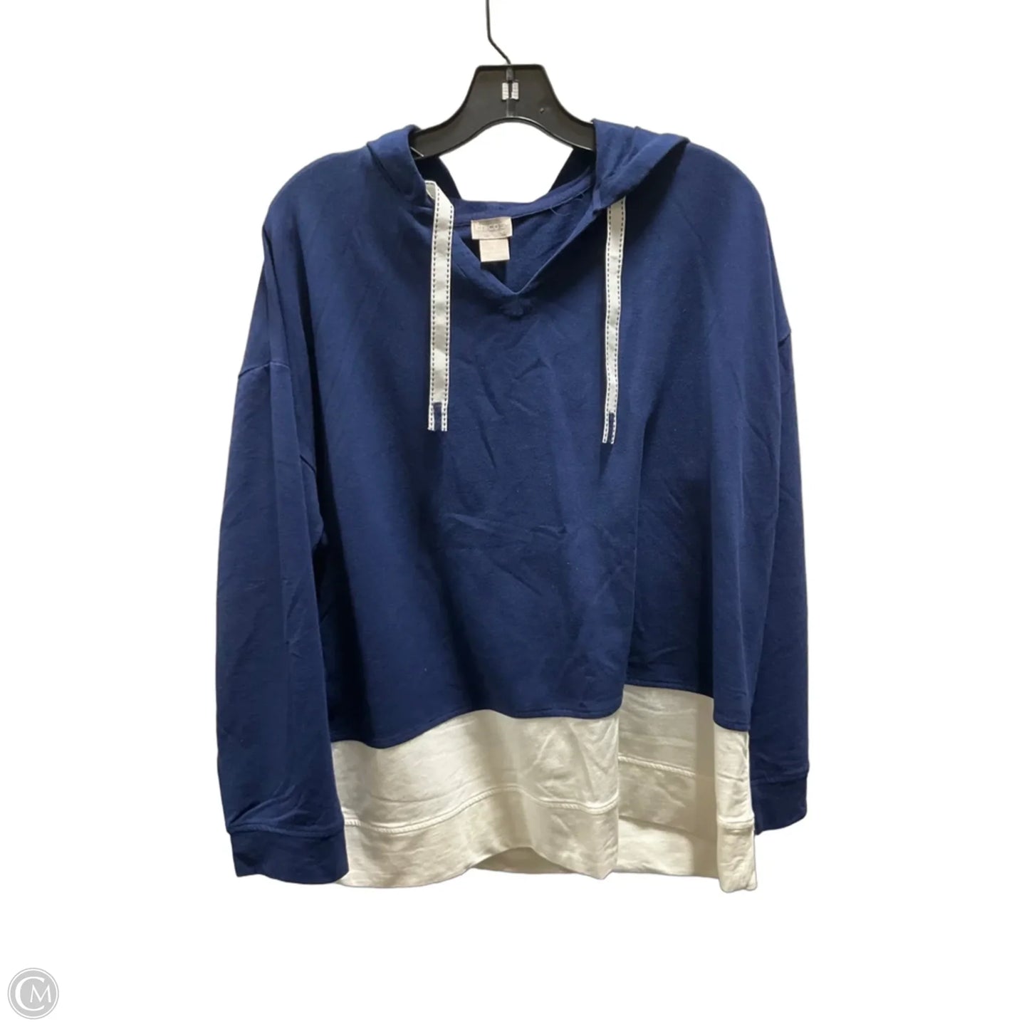 Sweatshirt Hoodie By Chicos In Blue & White, Size: Xl