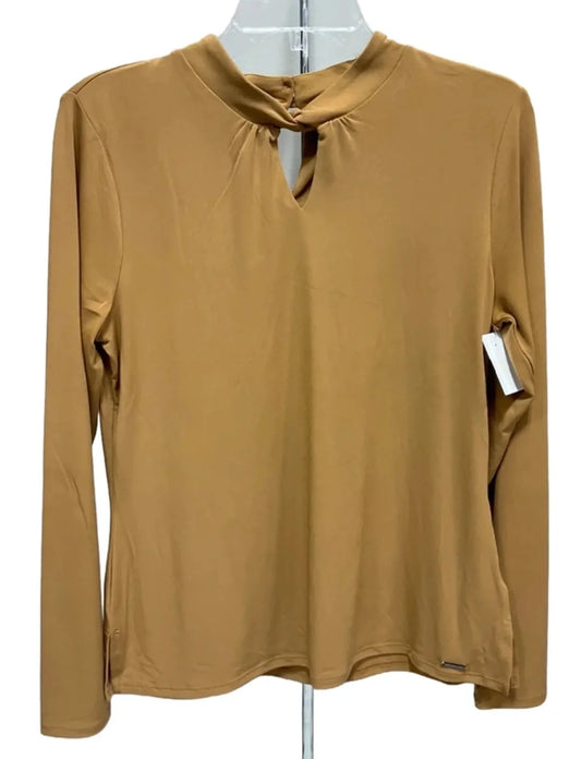 Top Long Sleeve By Calvin Klein In Brown, Size: S