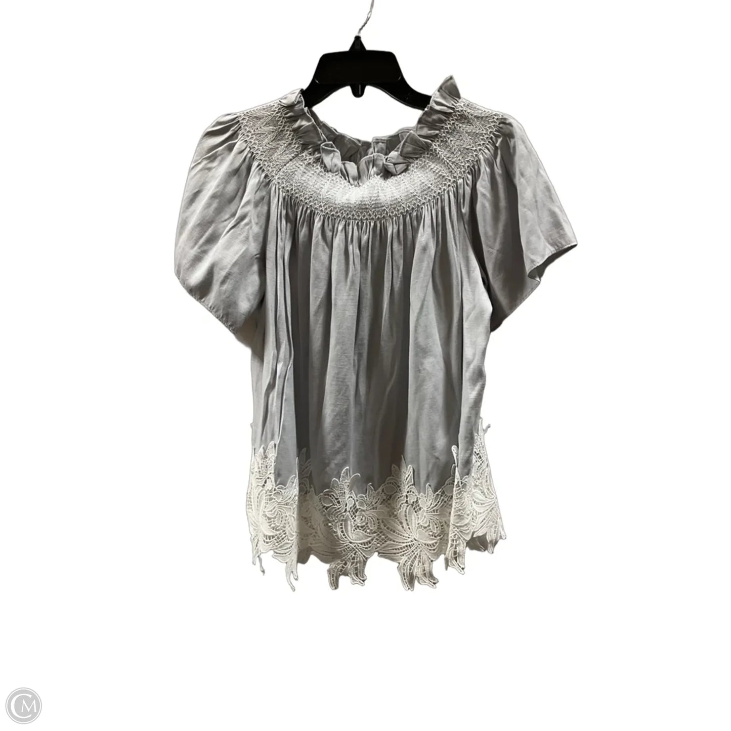 Top Short Sleeve By Tahari In Grey & White, Size: S