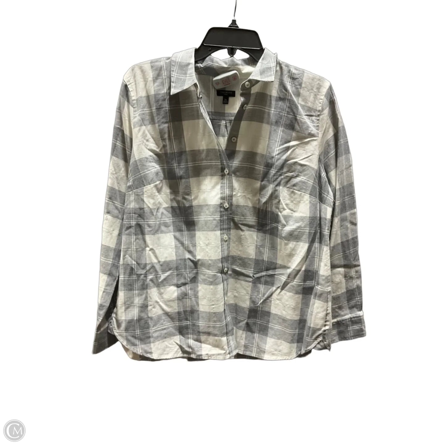Blouse Long Sleeve By Talbots In Grey & White, Size: L