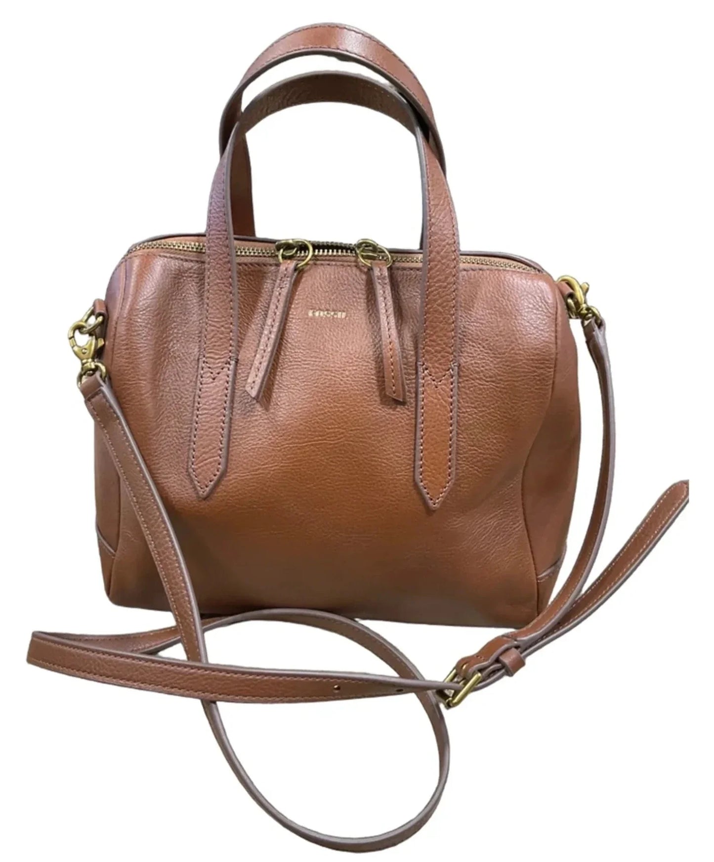 Handbag Leather By Fossil, Size: Medium