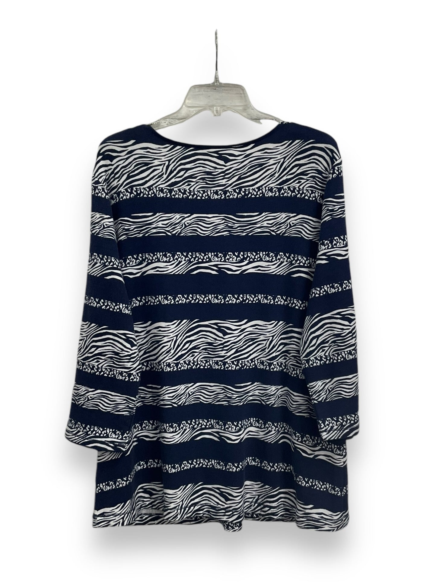 Top 3/4 Sleeve By Chicos In Blue & White, Size: Xl