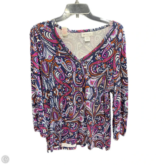 Top 3/4 Sleeve Basic By Liz Claiborne In Multi-colored, Size: L