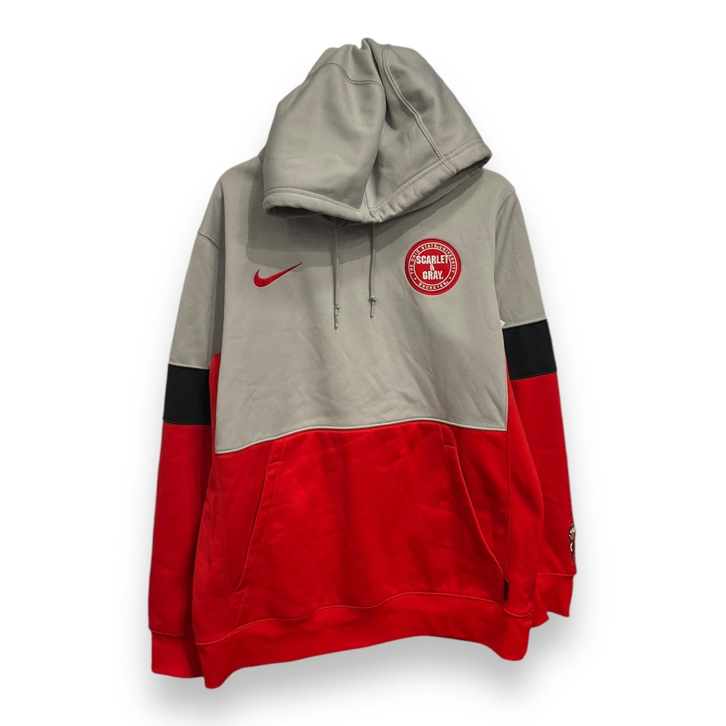 Athletic Sweatshirt Hoodie By Nike Apparel In Grey & Red, Size: L