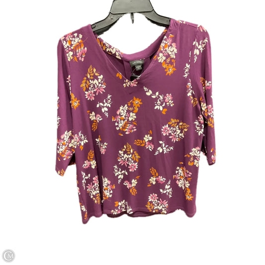 Top 3/4 Sleeve Basic By J. Jill In Floral Print, Size: Mp