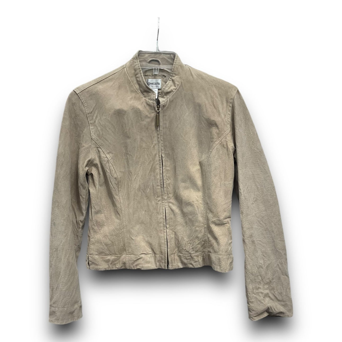 Jacket Leather By Chicos In Beige, Size: Xs