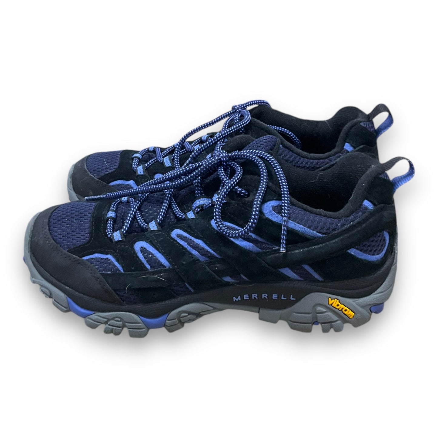 Shoes Hiking By Merrell In Black & Blue, Size: 7.5