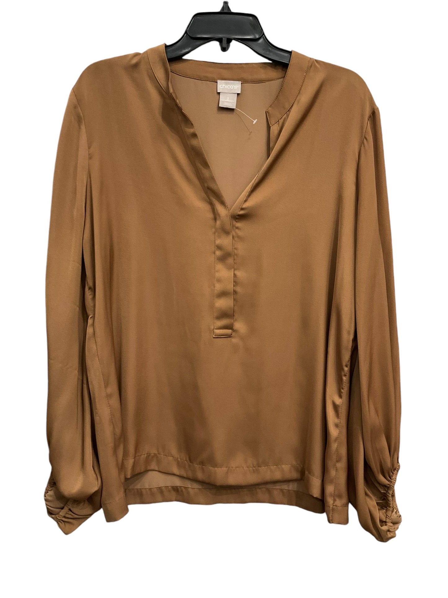 Blouse Long Sleeve By Chicos In Brown, Size: L