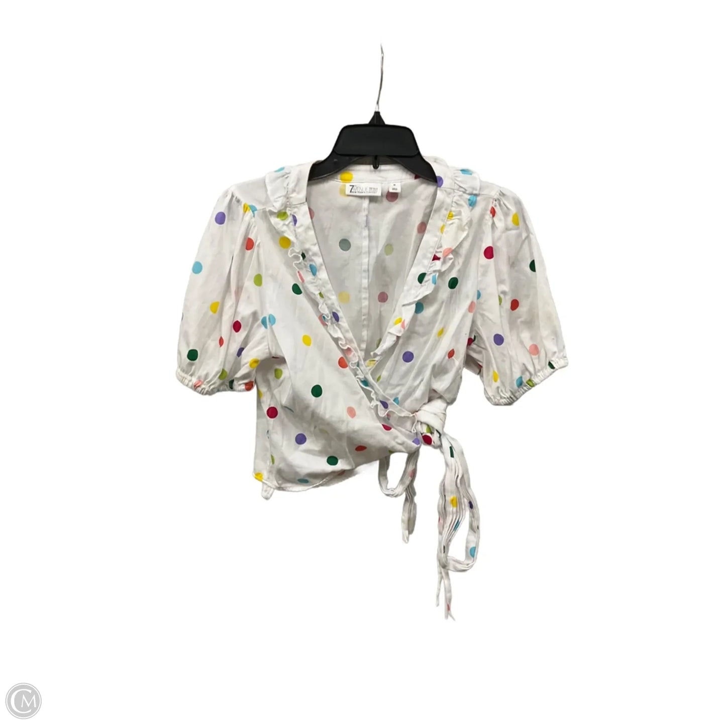 Top Short Sleeve By New York And Co In Polkadot Pattern, Size: M
