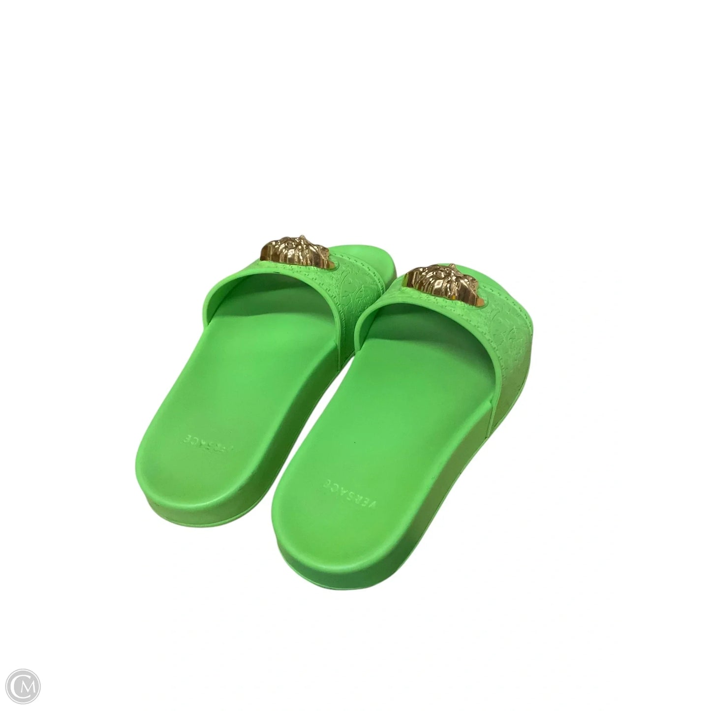 Sandals Luxury Designer By Versace In Green, Size: 6.5