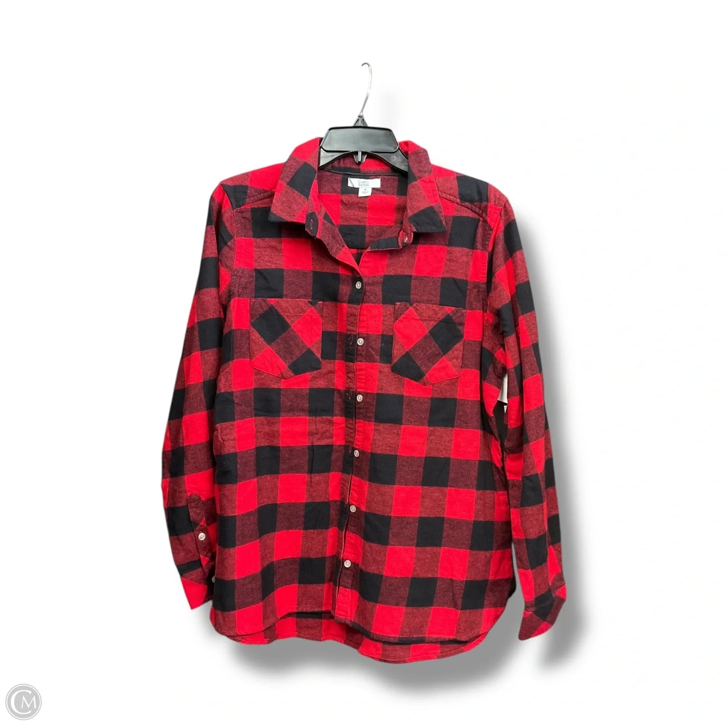 Blouse Long Sleeve By Croft And Barrow In Plaid Pattern, Size: M