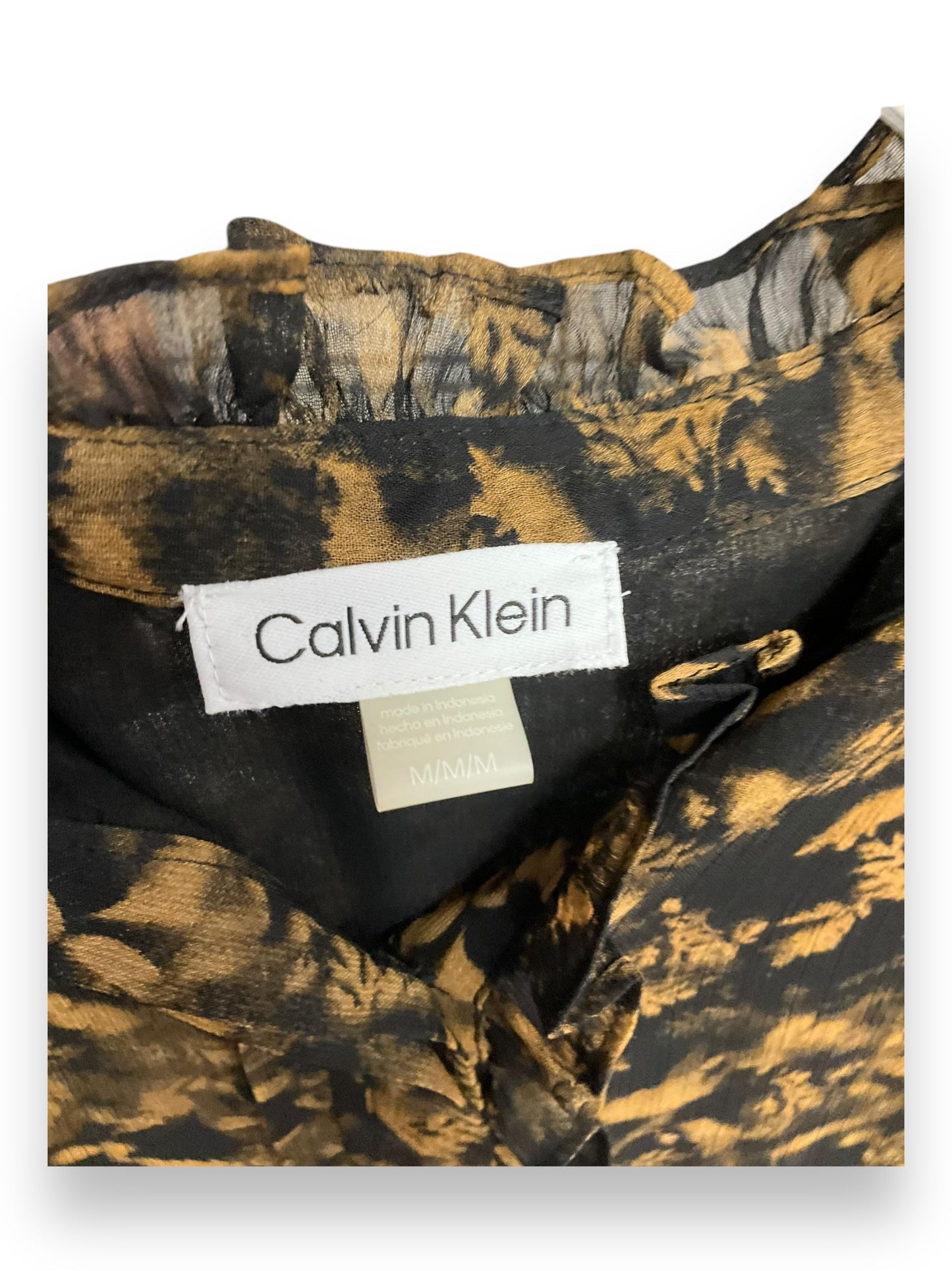 Blouse Long Sleeve By Calvin Klein In Animal Print, Size: M