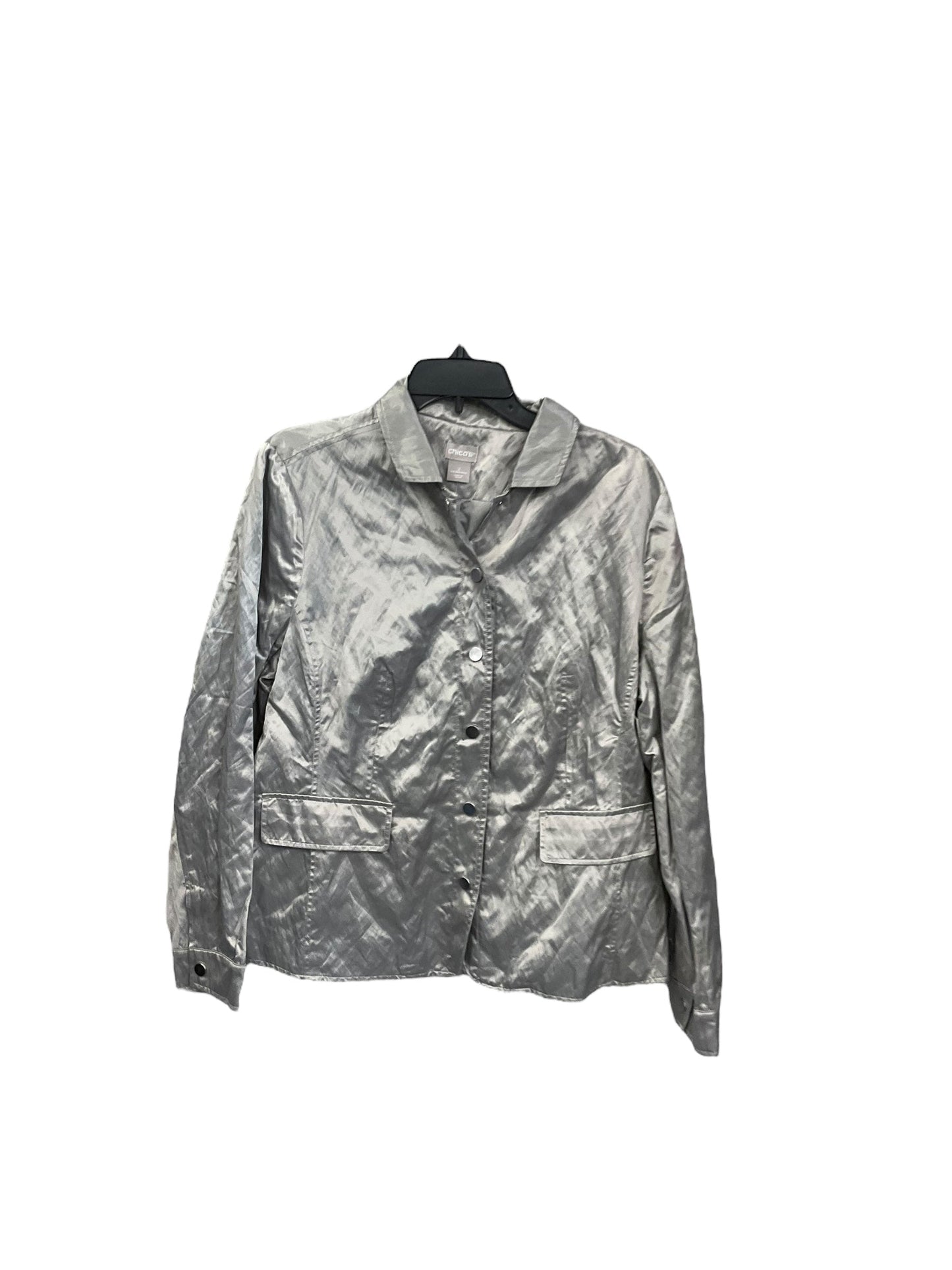 Jacket Shirt By Chicos In Grey, Size: L