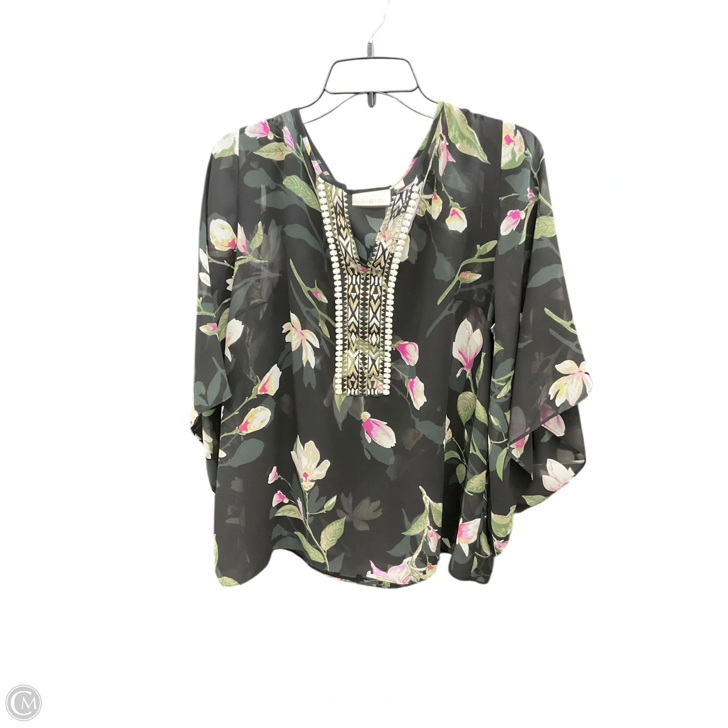 Top 3/4 Sleeve By Belle By Kim Gravel In Black & Green, Size: L