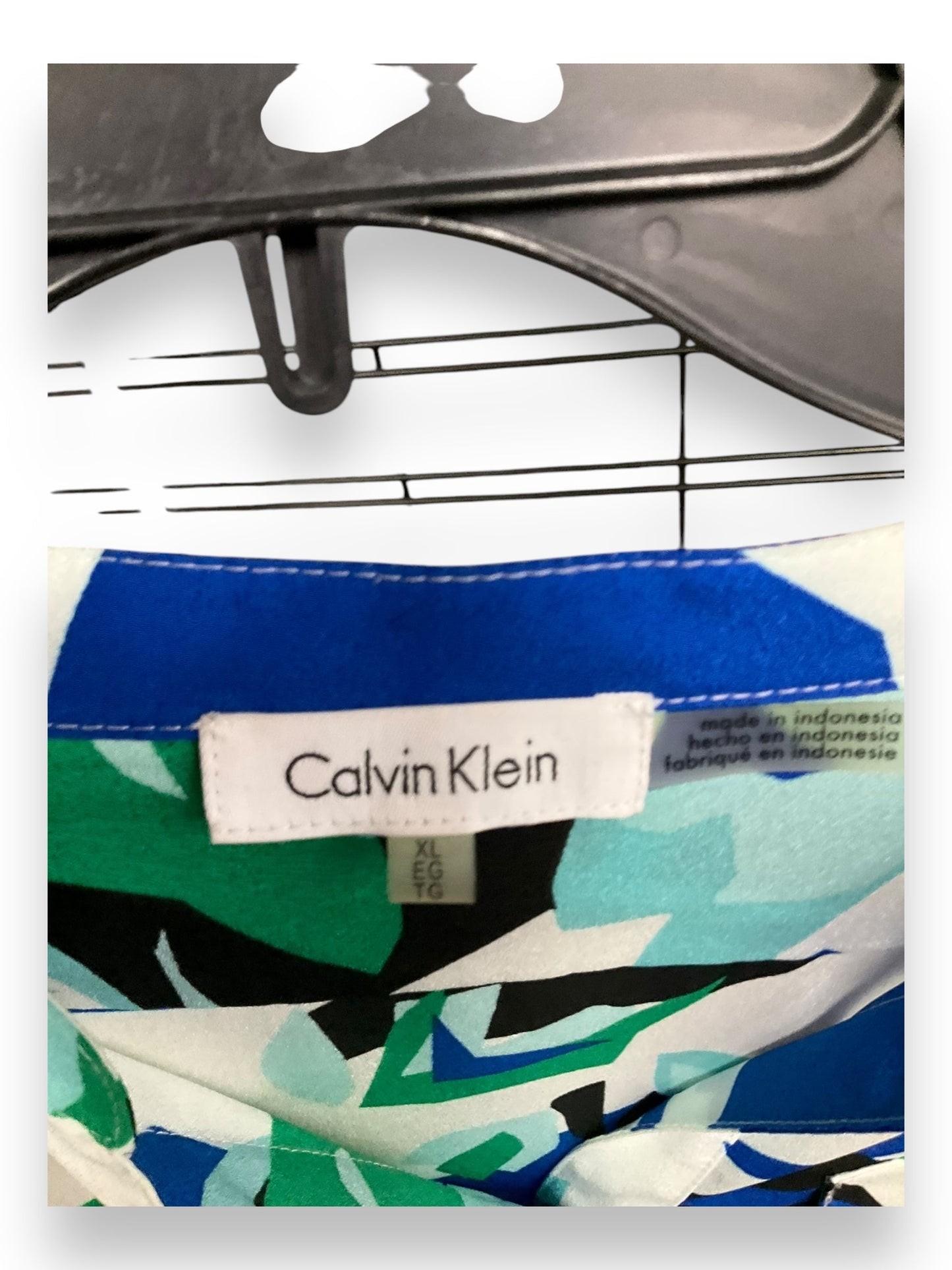 Blouse Long Sleeve By Calvin Klein In Multi-colored, Size: Xl