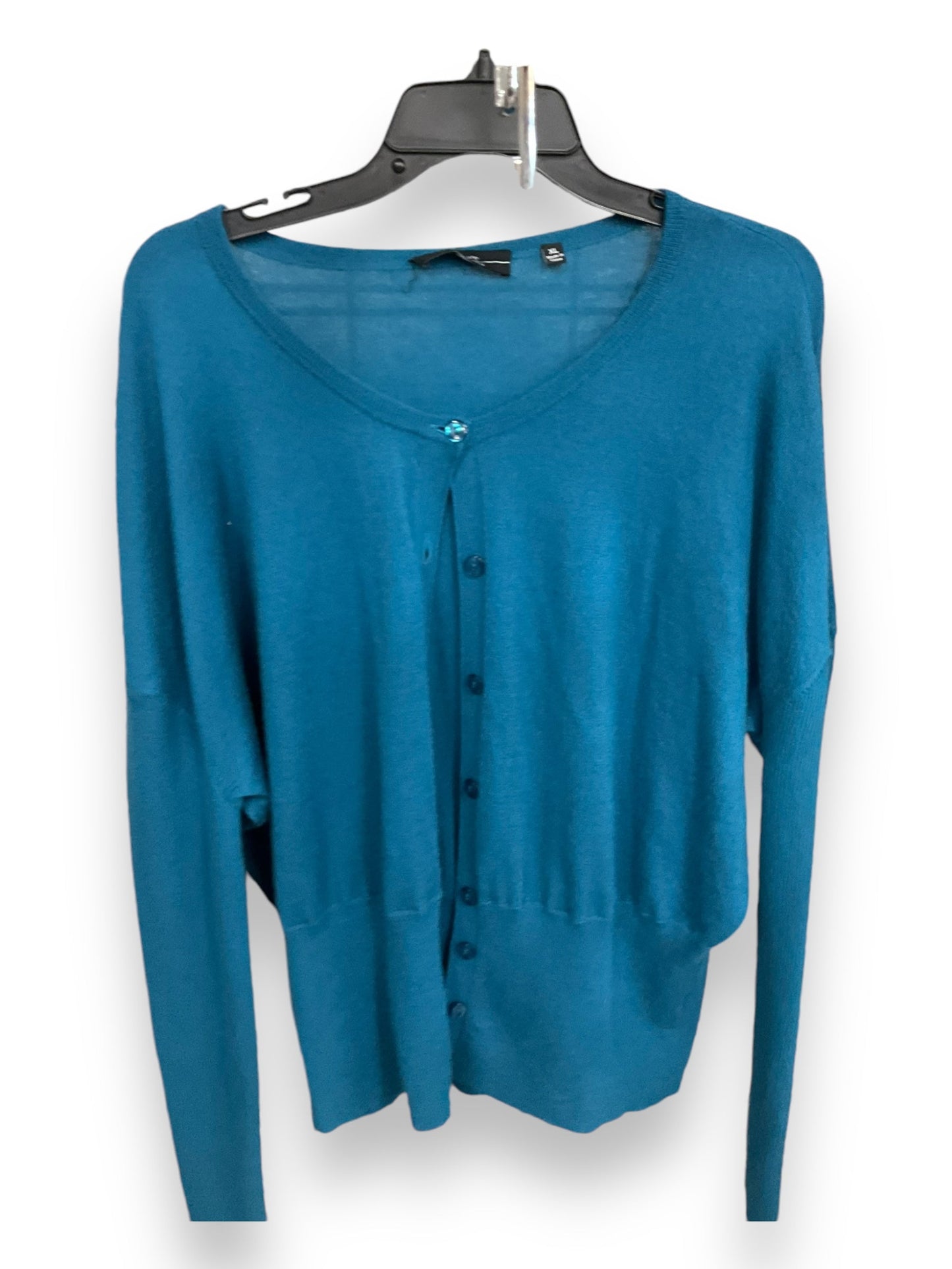 Sweater Cardigan Cashmere By Saks Fifth Avenue In Teal, Size: Xl