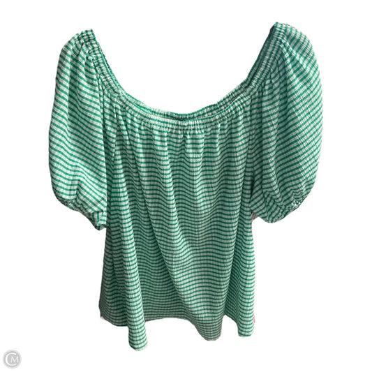 Top Short Sleeve By Lane Bryant In Green & White, Size: 2x