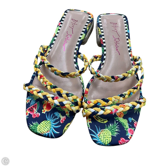 Sandals Heels Wedge By Betsey Johnson In Tropical Print, Size: 6.5