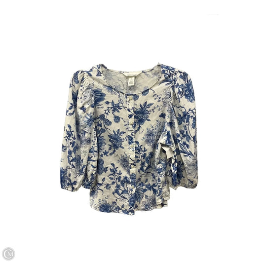 Top 3/4 Sleeve By H&m In Blue & White, Size: S