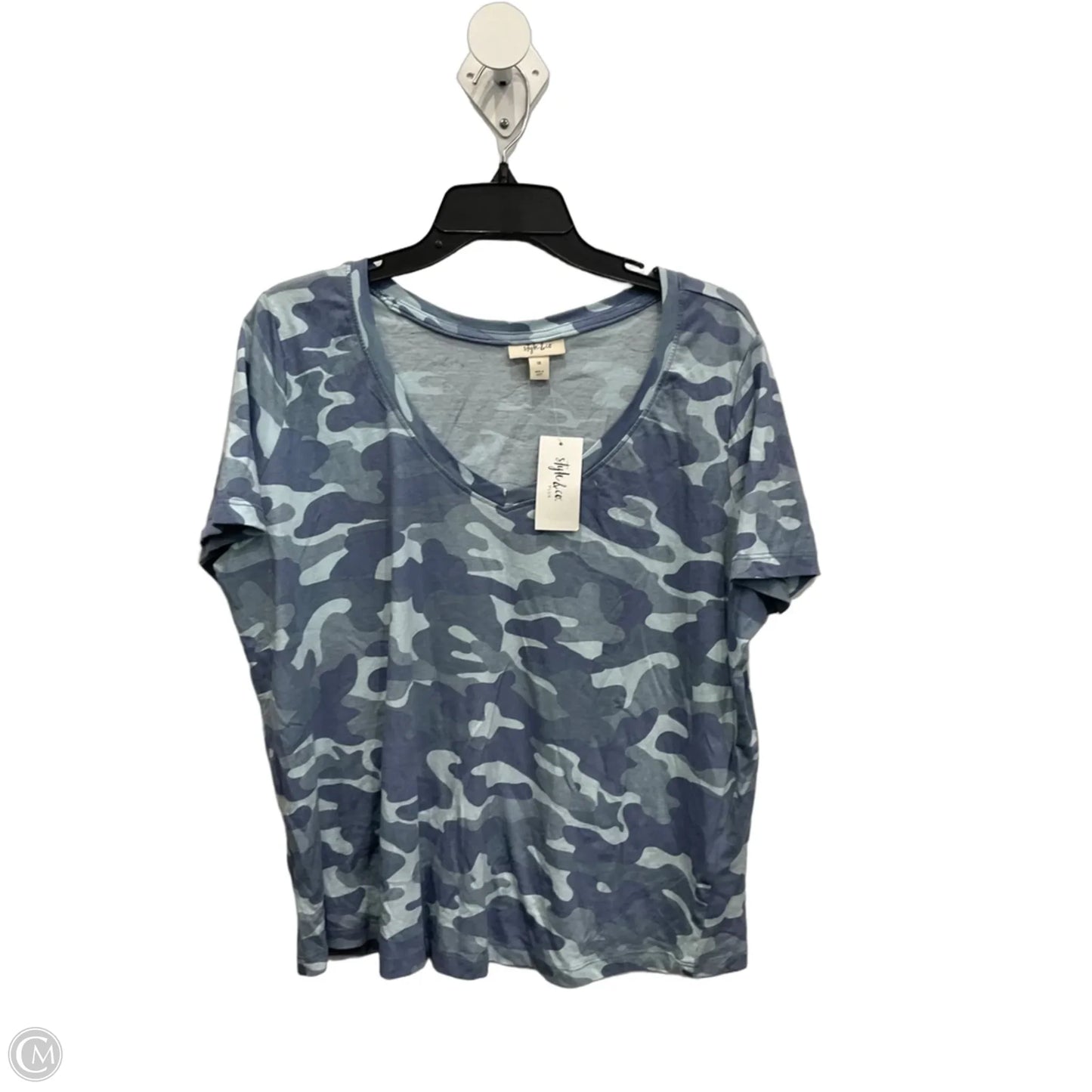 Top Short Sleeve By Style And Company In Camouflage Print, Size: 1x