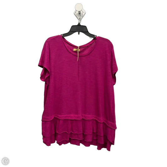 Top Short Sleeve Basic By True Craft In Pink, Size: 1x