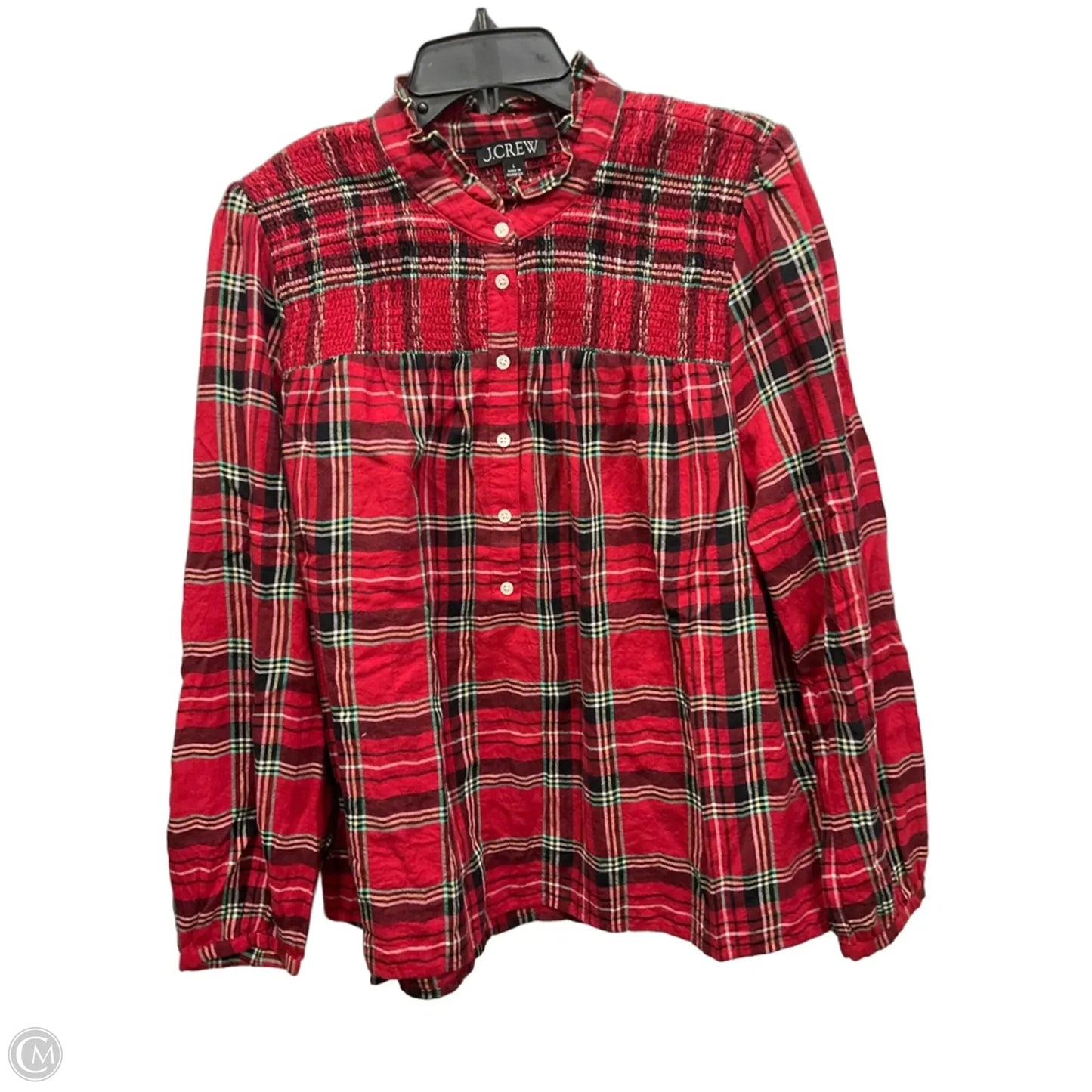 Top Long Sleeve By J. Crew In Plaid Pattern, Size: L