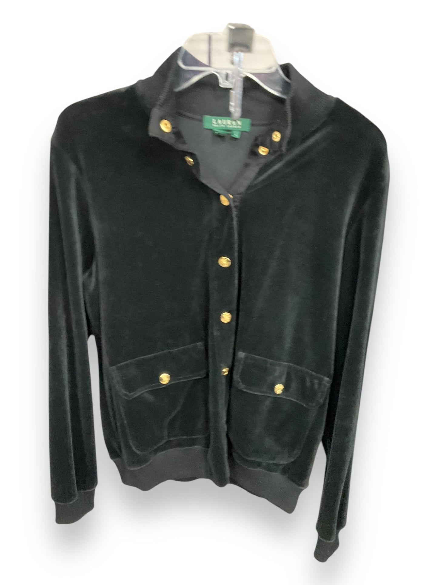 Jacket Shirt By Lauren By Ralph Lauren In Black & Gold, Size: L