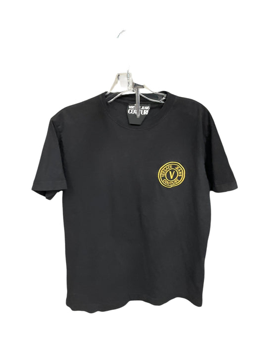 Top Short Sleeve Luxury Designer By Versace In Black & Gold, Size: L