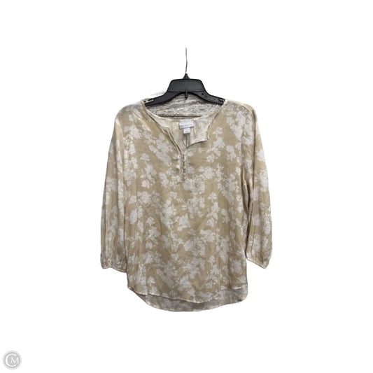 Top Long Sleeve By Liz Claiborne In Tan & White, Size: S