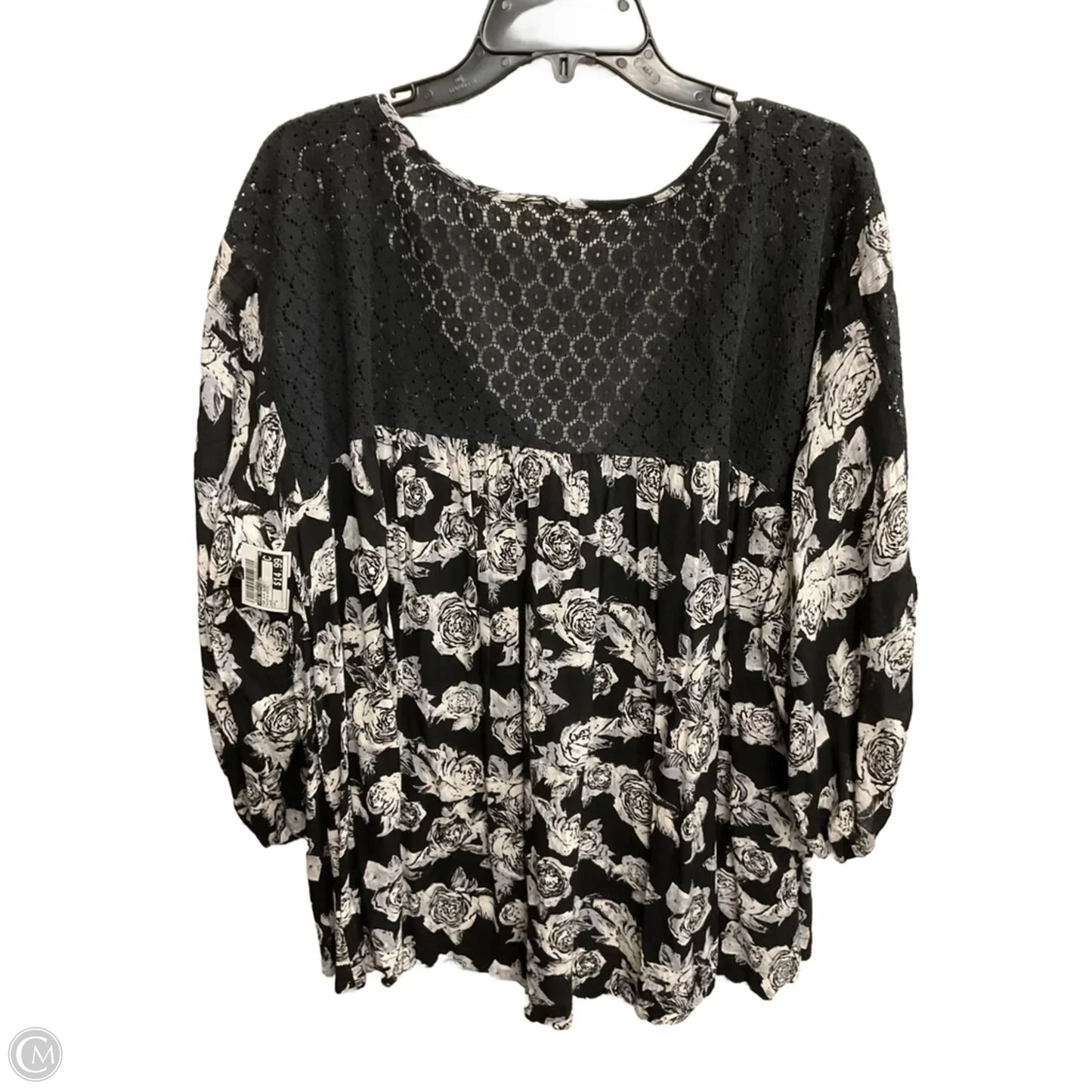 Top 3/4 Sleeve By Free People In Black & White, Size: L