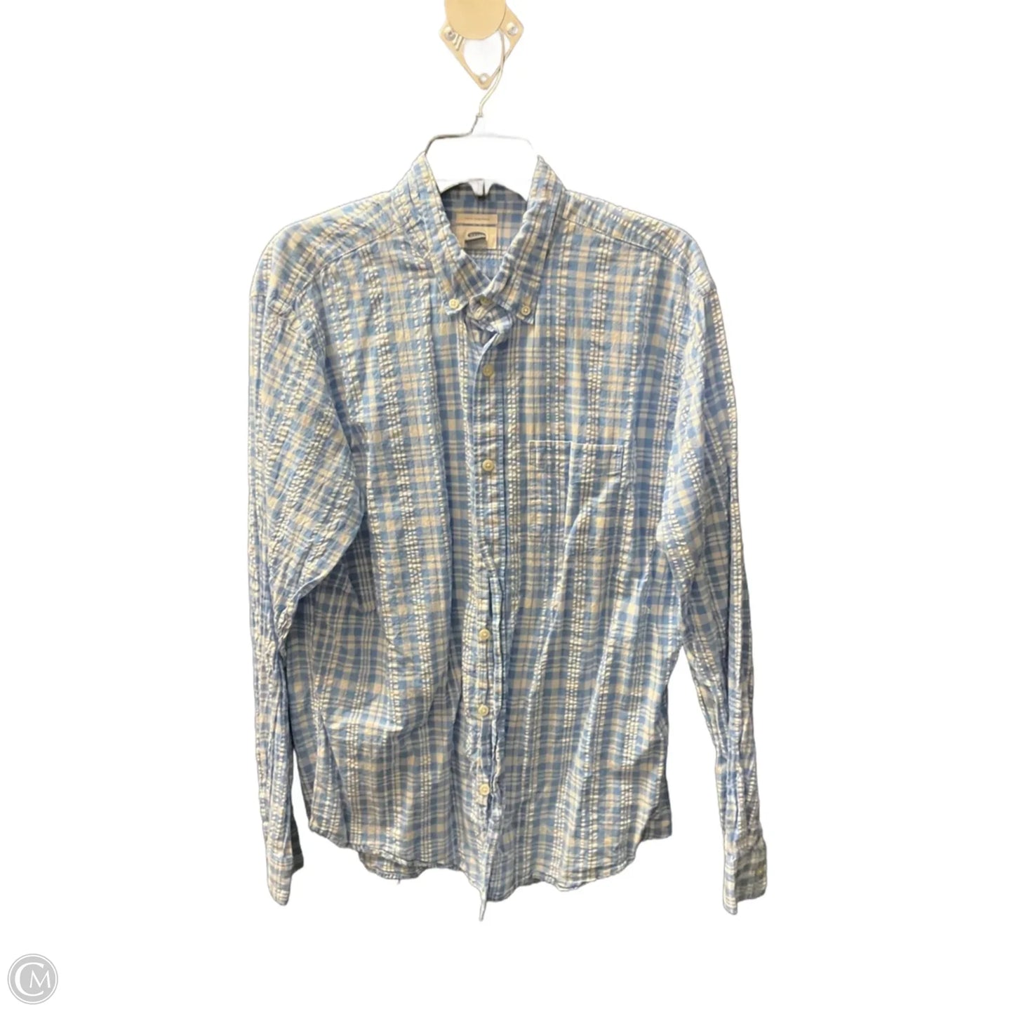 Blouse Long Sleeve By Old Navy In Plaid Pattern, Size: L