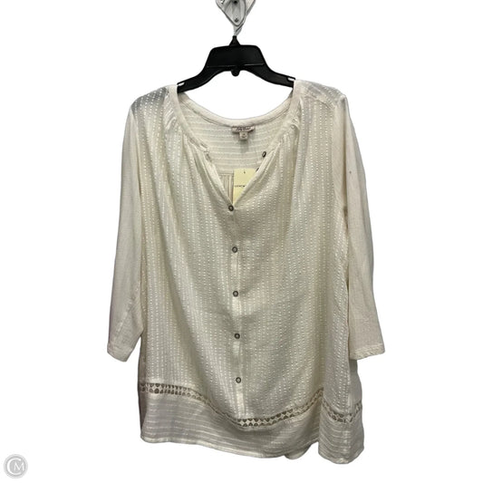 Blouse 3/4 Sleeve By Lucky Brand In Ivory, Size: 1x