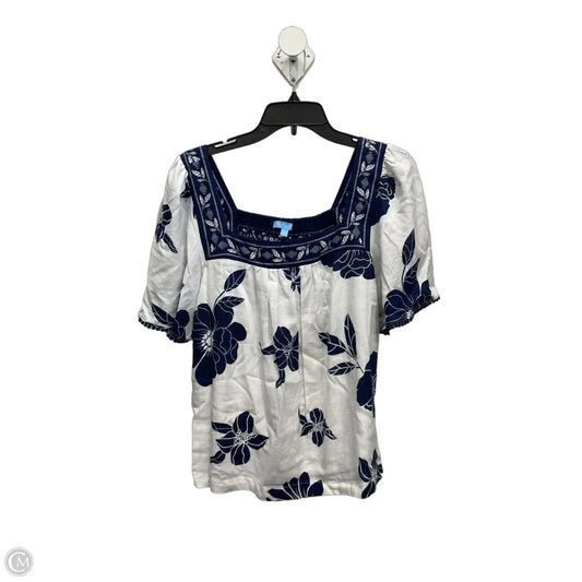 Top Short Sleeve By Draper James In Blue & White, Size: L