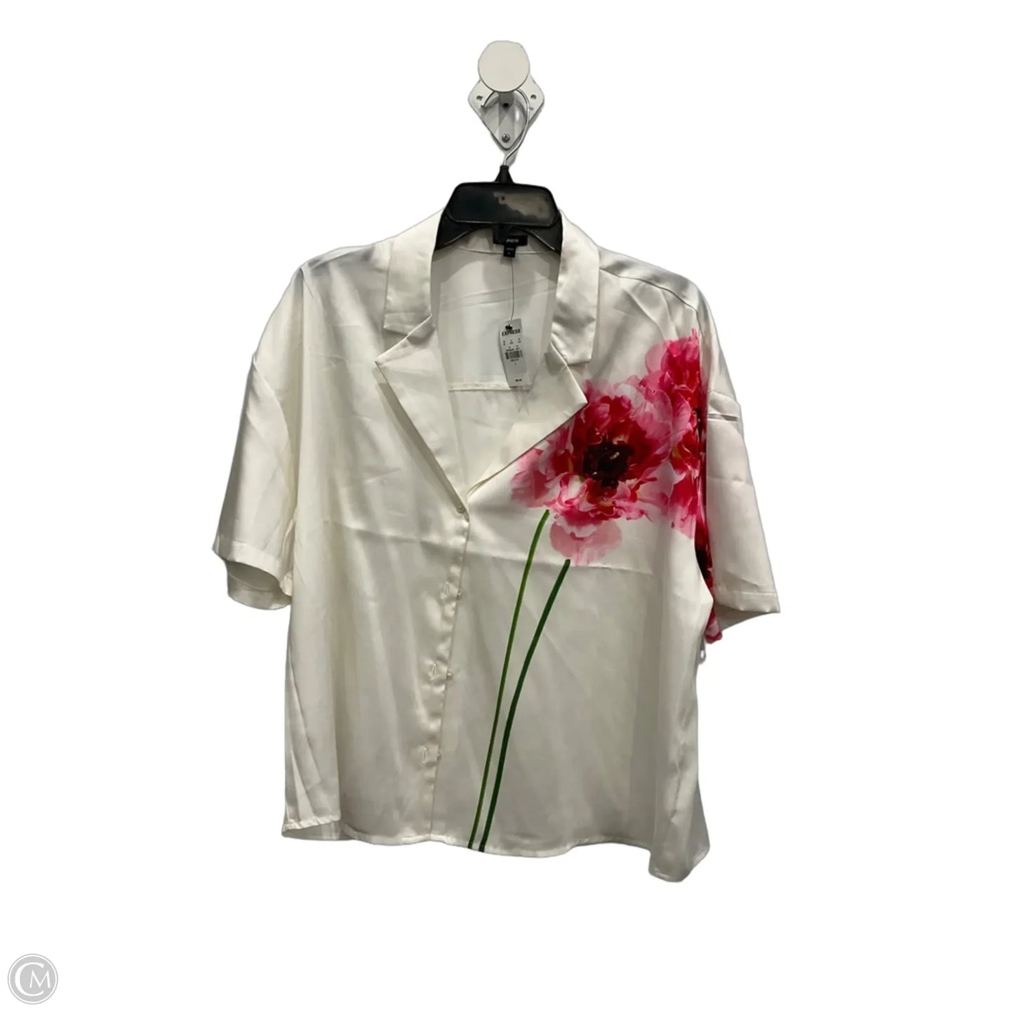 Top Short Sleeve By Express In Ivory, Size: Large