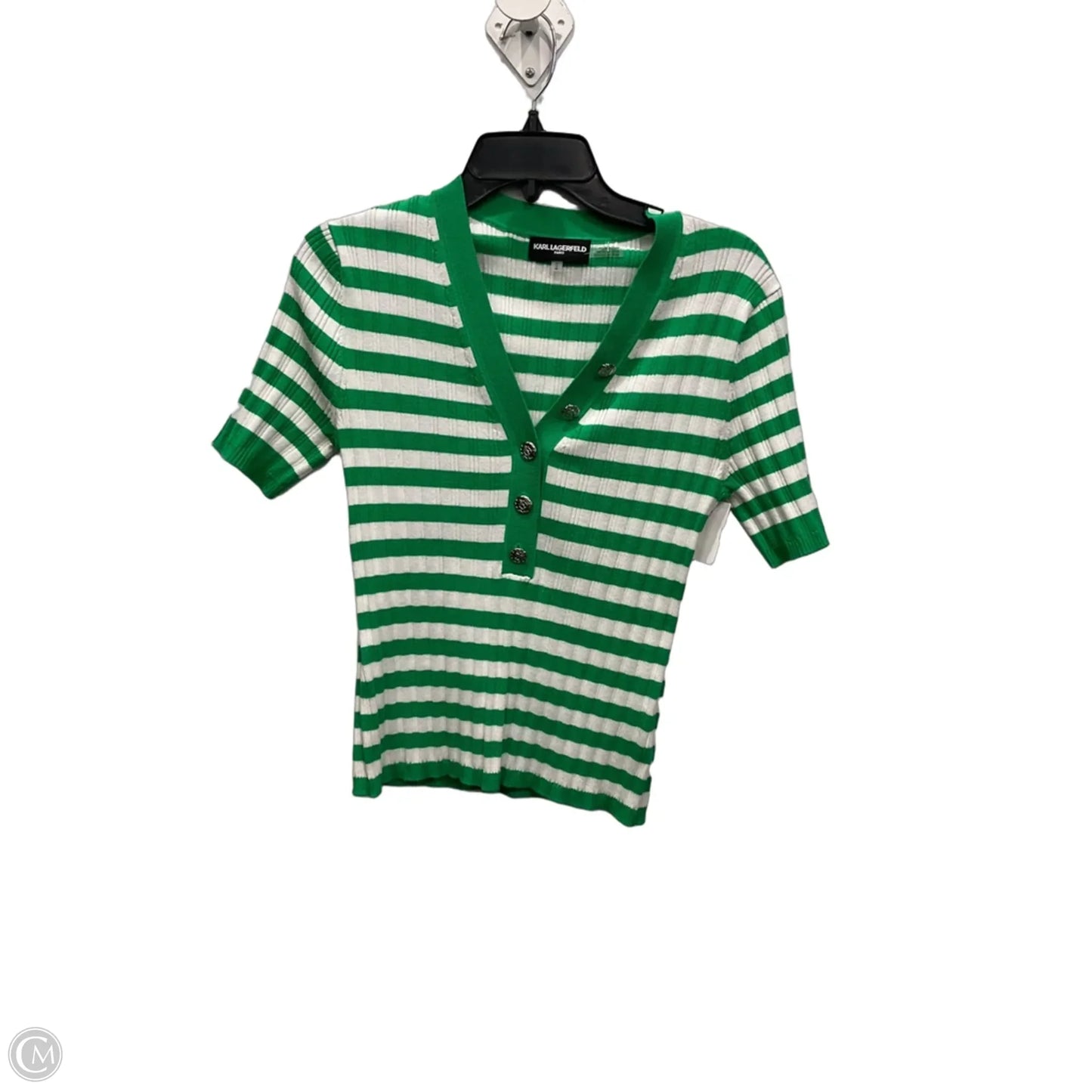 Top Short Sleeve Designer By Karl Lagerfeld In Striped Pattern, Size: M