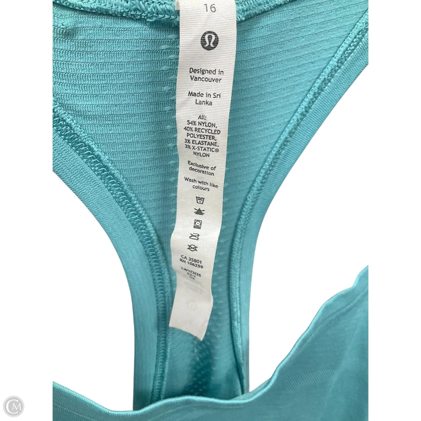 Athletic Tank Top By Lululemon In Aqua, Size: Xl