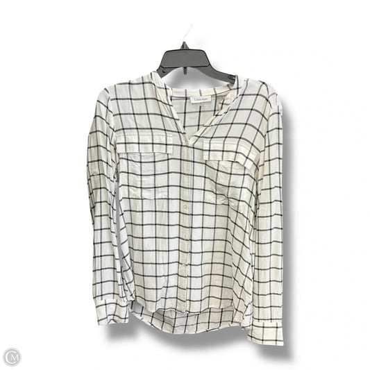 Blouse Long Sleeve By Calvin Klein In Checkered Pattern, Size: S