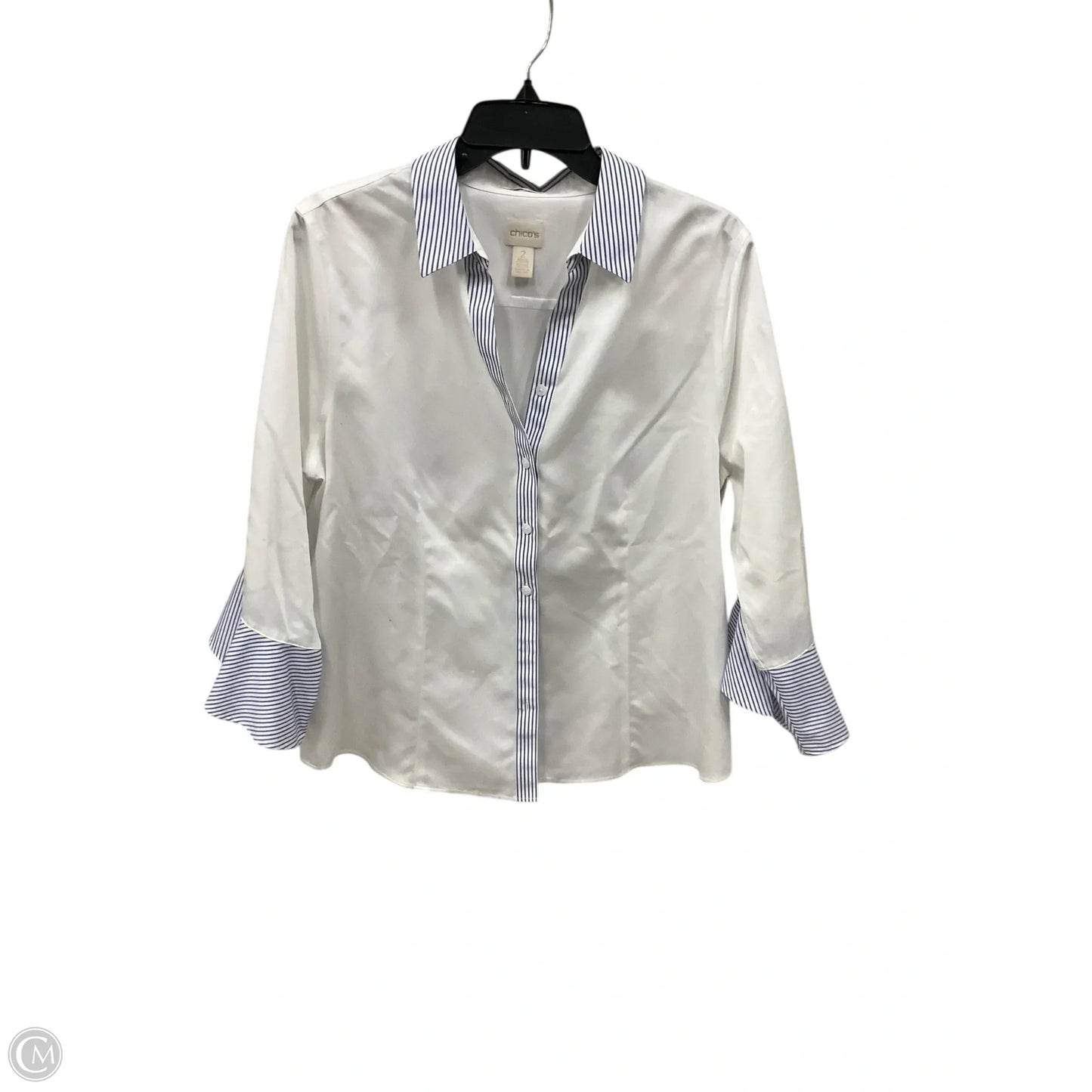 Blouse Long Sleeve By Chicos In White, Size: L