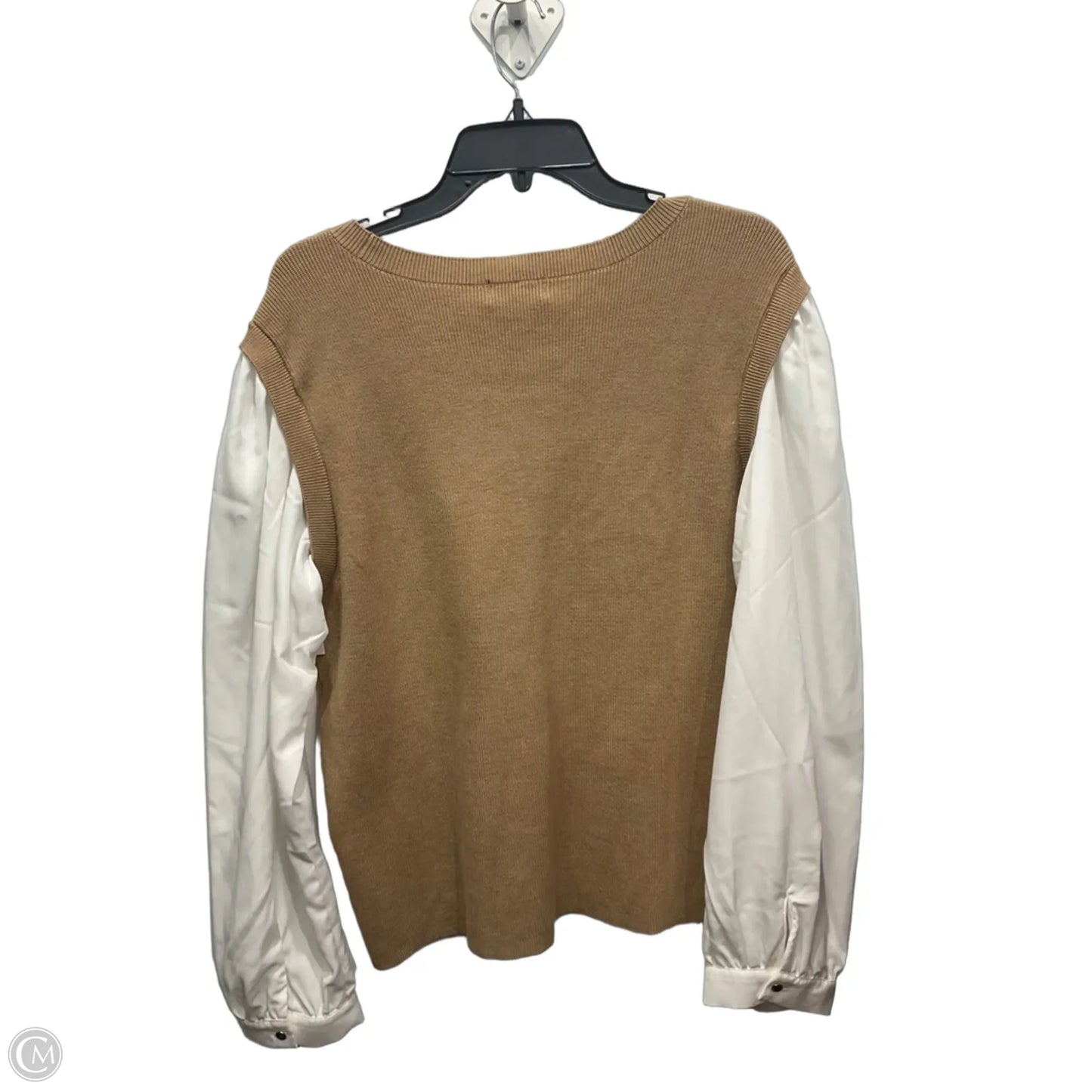 Top Long Sleeve Designer By Karl Lagerfeld In Tan & White, Size: Xl