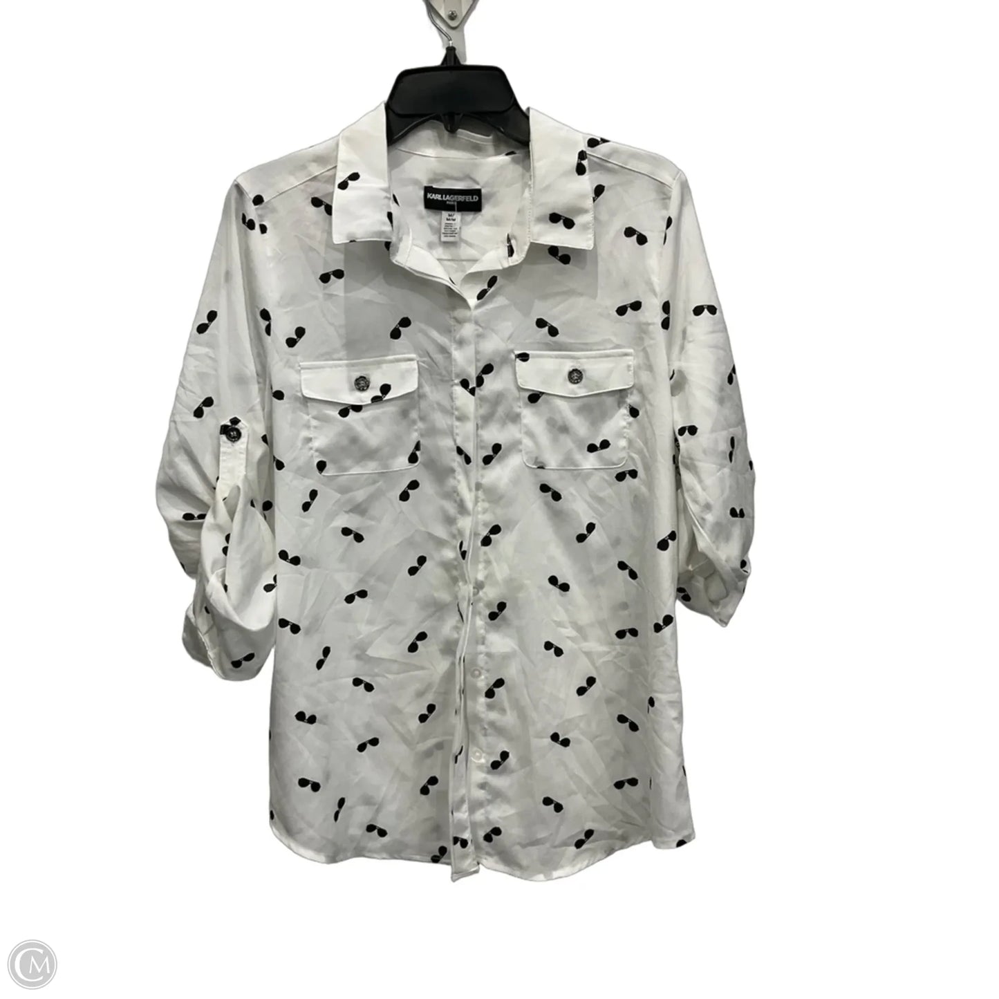 Blouse Designer By Karl Lagerfeld In Black & White, Size: M