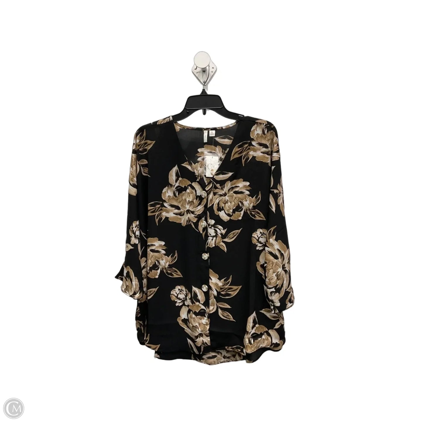 Top 3/4 Sleeve By C Est. 1946 In Black & Cream, Size: Xl